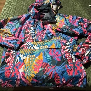 Lauren James‎ water resistant hooded anorak pullover tropical pattern, medium